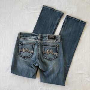 Miss Me Jeans Womens 30 Blue Denim Embroidered Bootcut Distressed Mid Rise